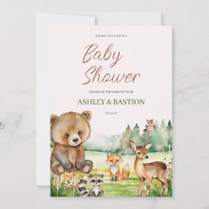 Cute Whimsical Neutral Woodland Animal Baby Shower Invitation