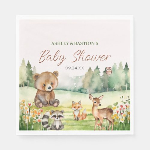 Cute Whimsical Neutral Woodland Animal Baby Shower Napkins