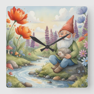 Cute Whimsical nursery gnome forest wall clock