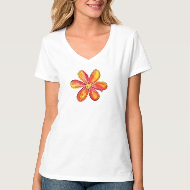 Cute Whimsical Orange Flower Doodle T-Shirt (Front)