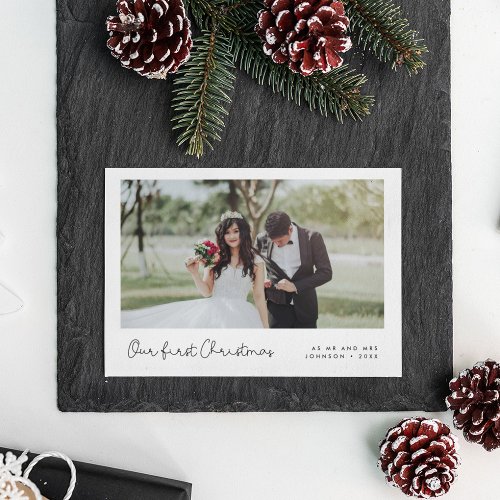 Cute whimsical Our first Christmas photo card