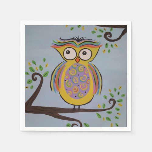 Cute Whimsical Owl Paper Party Napkins