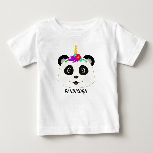 Cute Whimsical Panda Unicorn Pandicorn Baby T-Shirt (Front)