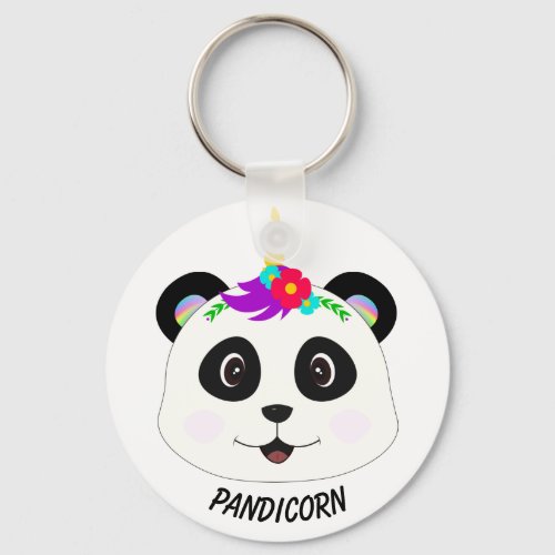 Cute Whimsical Panda Unicorn Pandicorn Keychain