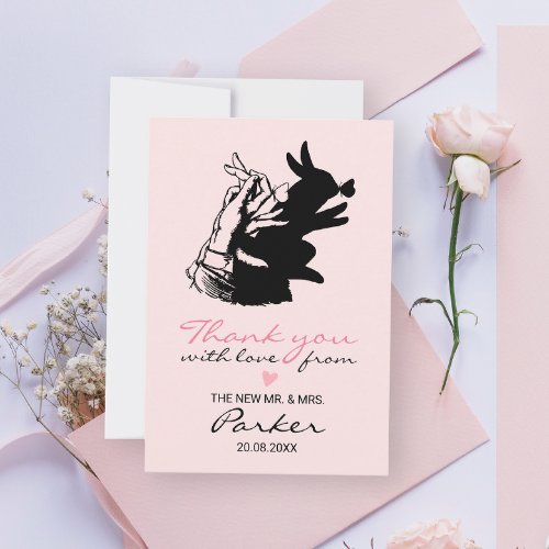 Cute Whimsical Pastel Pink Love Bunny Spring Thank You Card