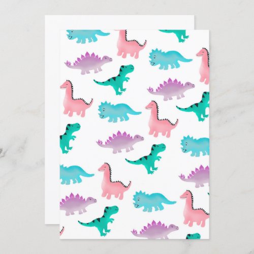 Cute whimsical pastel watercolor dinosaurs pattern invitation