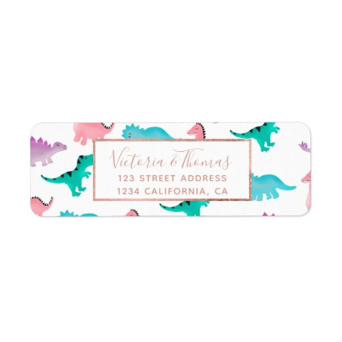 Cute whimsical pastel watercolor dinosaurs pattern label