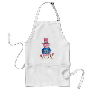 Cute Whimsical Patriotic Pig Adult Apron