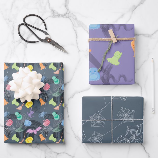 Cute whimsical pattern of Halloween Wrapping Paper Sheets (Front)