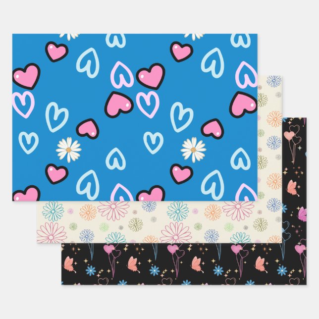 Cute Whimsical Pattern Wrapping Paper Set – Retro  (Set)