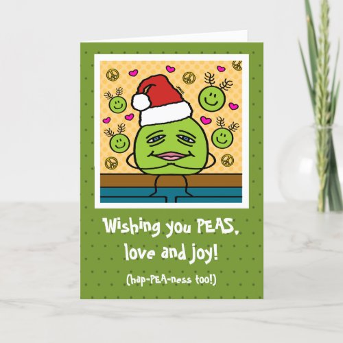 Cute Whimsical Peas Peace Love And Joy Christmas Holiday Card