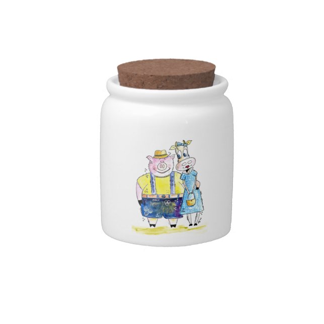 Cute Whimsical Pig and Cow Candy Jar (Front)