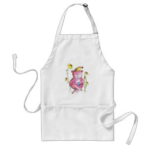 Cute Whimsical Pig Drinking Coffee Adult Apron