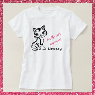 Cute Whimsical Pink & Black Cat's Pajamas T-Shirt