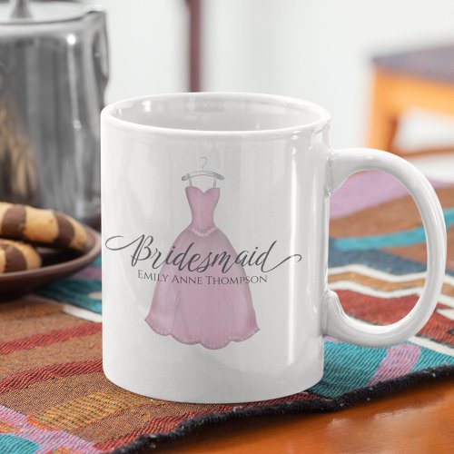 Cute Whimsical Pink Bridesmaid Wedding Dress Coffee Mug