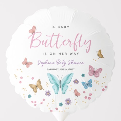 Cute Whimsical Pink Butterfly Girls Baby Shower Balloon