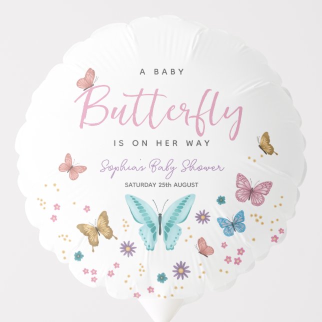Cute Whimsical Pink Butterfly Girls Baby Shower Balloon (Front)