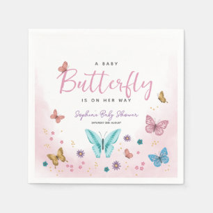 Cute Whimsical Pink Butterfly Girls Baby Shower Napkins