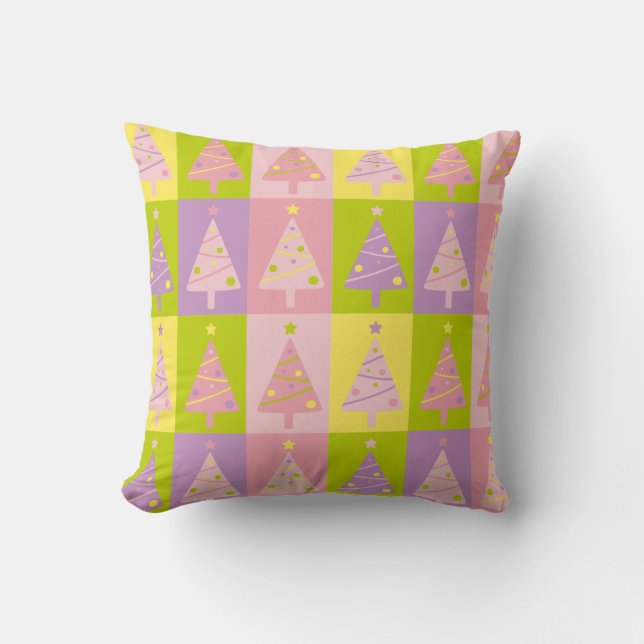 Cute Whimsical Pink Christmas Trees  Throw Pillow (Front)