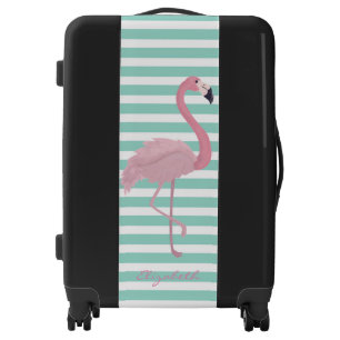Cute Whimsical Pink Flaming, Stripes- Personalized Luggage