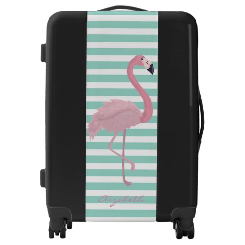 Cute Whimsical Pink Flaming Stripes_ Personalized Luggage