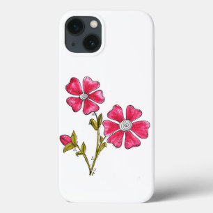 Cute Whimsical Pink Flowers iPhone 13 Case