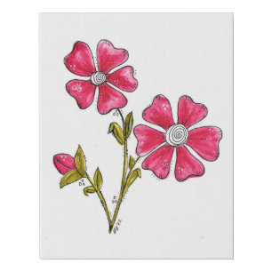 Cute Whimsical Pink Flowers Faux Canvas Print