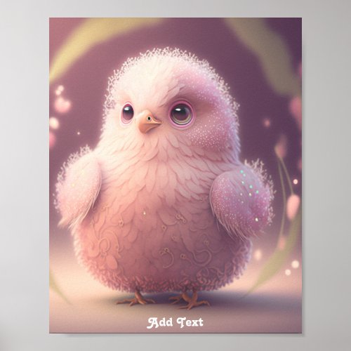 Cute Whimsical Pink Fluffy Bird Custom Wall Poster