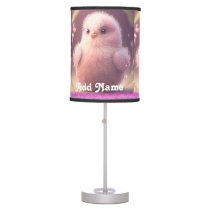 Cute Whimsical Pink Fluffy Bird Fairytale Nursery Table Lamp