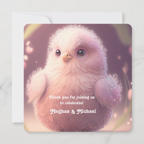Cute Whimsical Pink Fluffy Bird Fairytale  Thank You Card