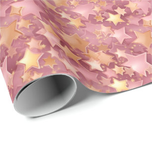 Cute Whimsical Pink & Gold Stars Elegant Pattern Wrapping Paper