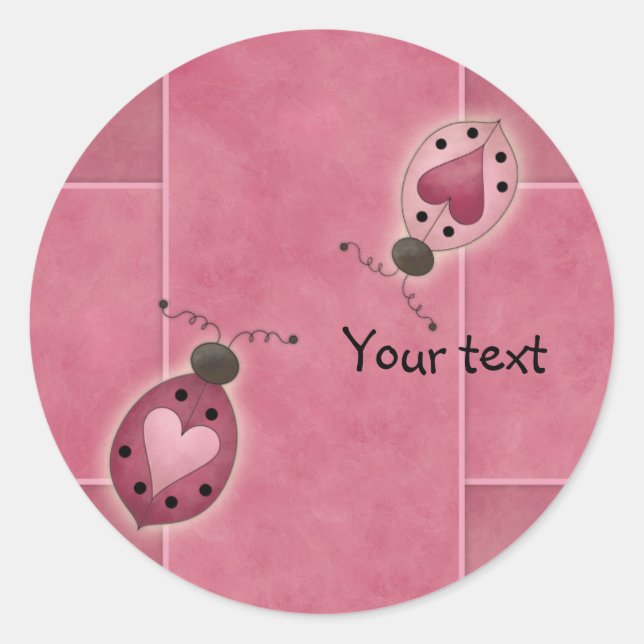 Cute whimsical pink heart bugs classic round sticker (Front)