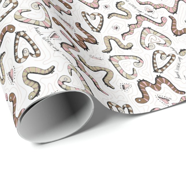 Cute & Whimsical Pink Heart Worm-ing Wishes Baby Wrapping Paper (Roll Corner)