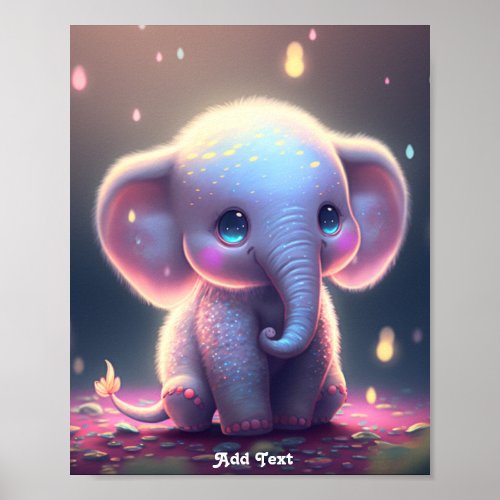 Cute Whimsical Pink Pastel Baby Elephant Nursery Poster