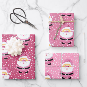 Cute whimsical Pink Santa Claus Christmas holiday Wrapping Paper Sheets