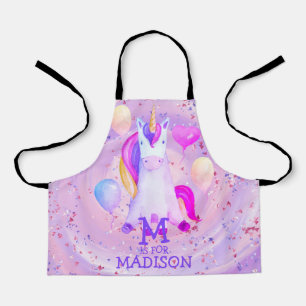 Cute Whimsical Pink Watercolor Girly Unicorn Name  Apron