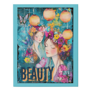 Cute Whimsical Positive Words/Beauty/Love Faux Canvas Print