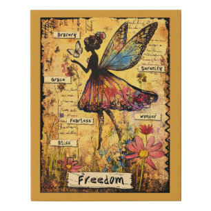 Cute Whimsical Positive Words/Freedom/Bravery Faux Canvas Print