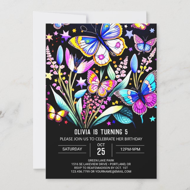 Cute Whimsical Printable Butterfly Birthday Invitation (Front)