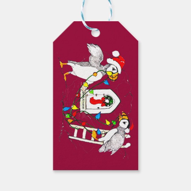 Cute Whimsical Puffins' Christmas Decorating Gift Tags