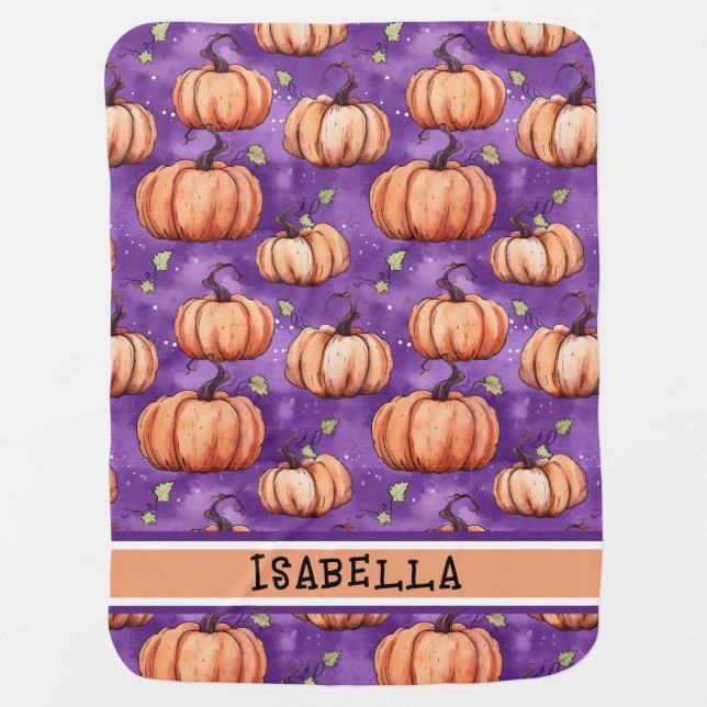 Cute Whimsical Pumpkin Name Baby Blanket (Front)