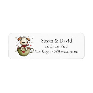Cute Whimsical Puppy Dog Teacup Bandana Valentine Label