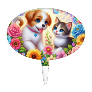 Cute/whimsical puppy/kitten rainbow cake topper