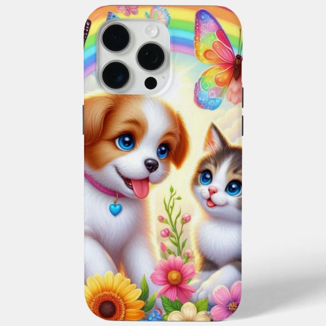 Cute/whimsical puppy/kitten rainbow Case-Mate iPhone case (Back)