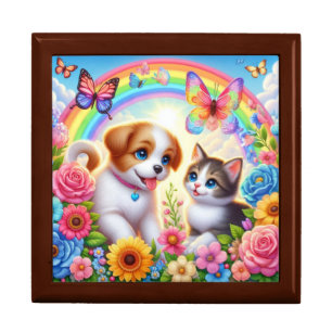 Cute/whimsical puppy/kitten rainbow gift box