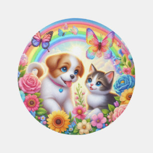 Cute/whimsical puppy/kitten rainbow outdoor rug