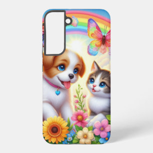 Cute/whimsical puppy/kitten rainbow samsung galaxy s22+ case