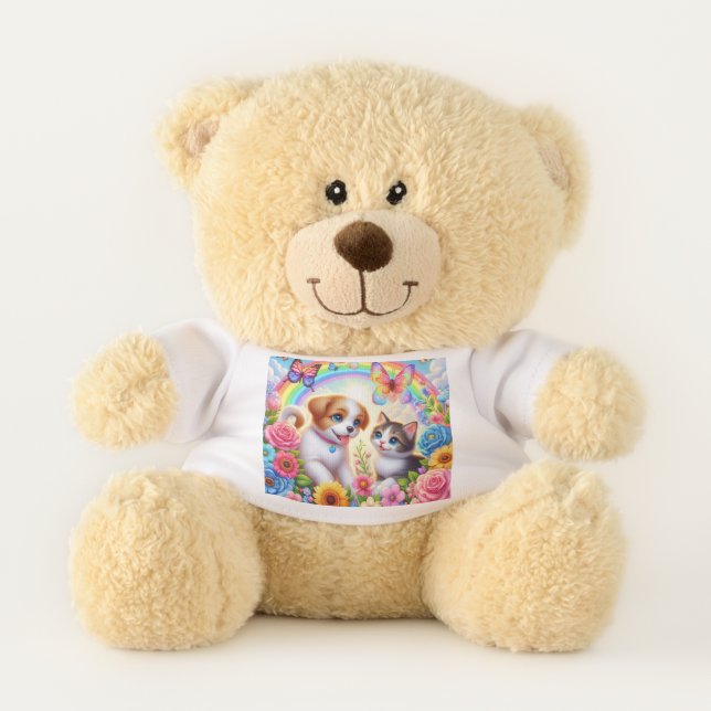 Cute/whimsical puppy/kitten rainbow teddy bear (Front)