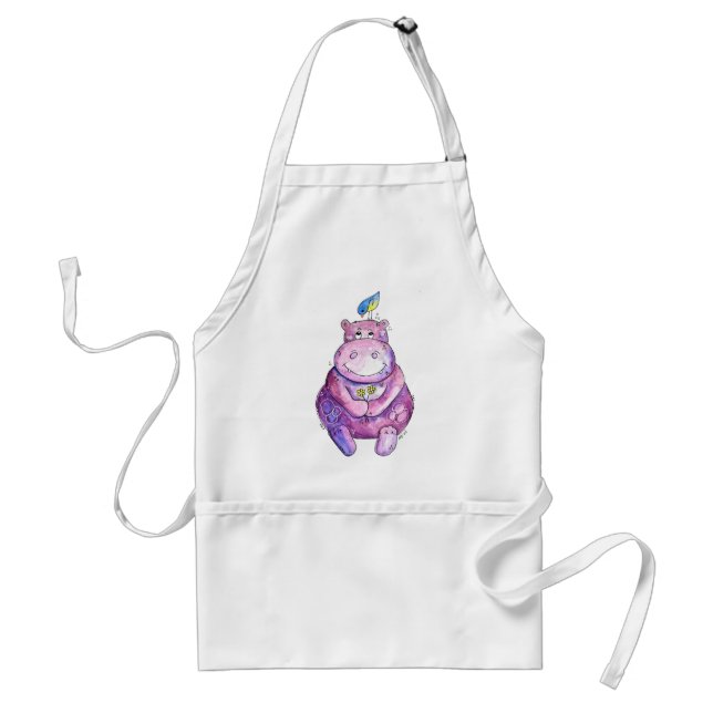 Cute Whimsical Purple Hippo Adult Apron (Front)