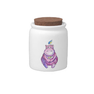 Cute Whimsical Purple Hippo Candy Jar